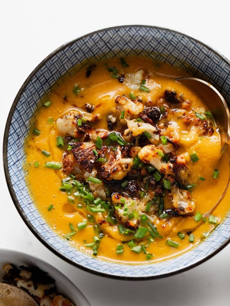 Creamy Sweet Potato Soup with Roasted Cauliflower Crumbles Recipe