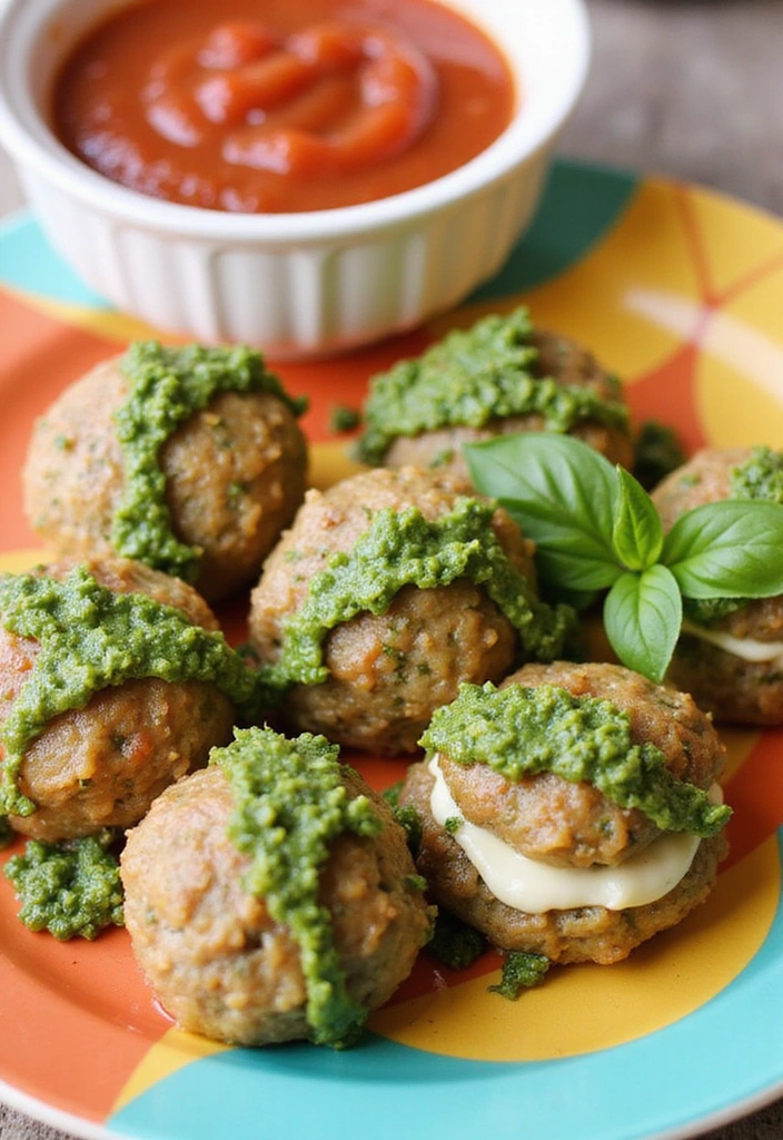 15 Irresistible Mozzarella Stuffed Meatballs That'll Make Your Guests Beg for the Recipe! - 13. Pesto Mozzarella Stuffed Meatballs