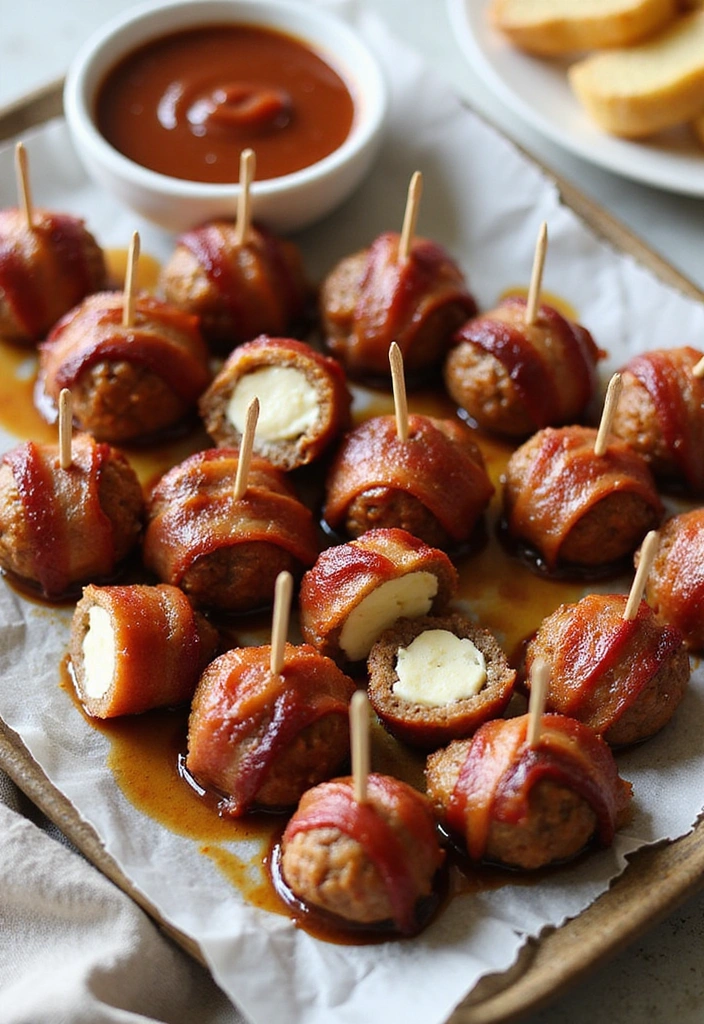 15 Irresistible Mozzarella Stuffed Meatballs That'll Make Your Guests Beg for the Recipe! - 14. Bacon-Wrapped Mozzarella Stuffed Meatballs