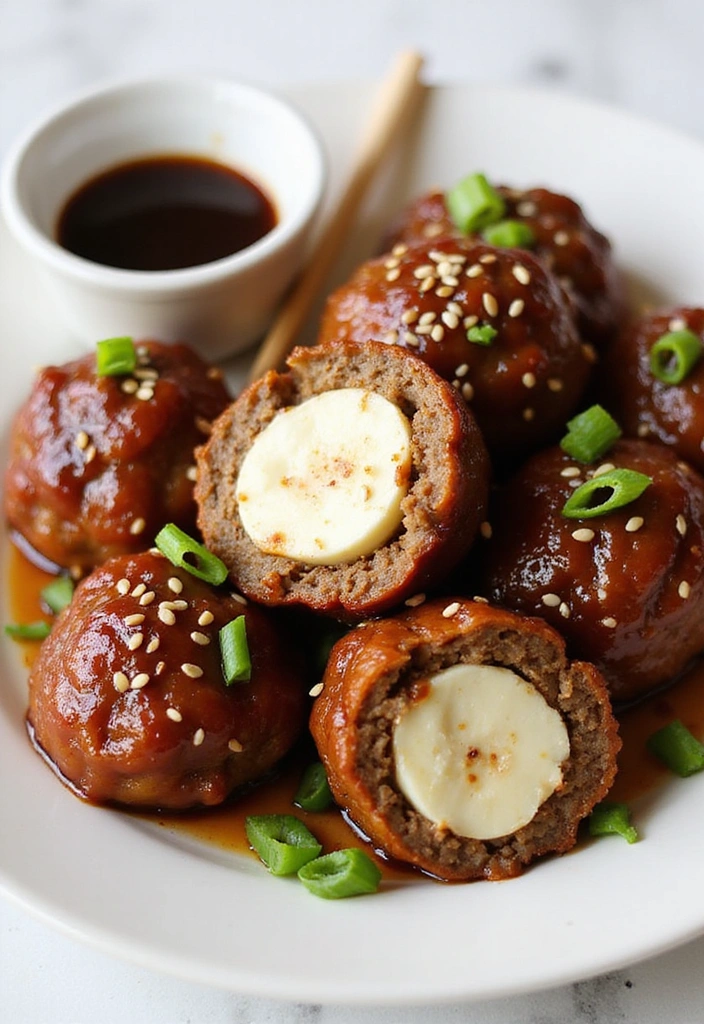 15 Irresistible Mozzarella Stuffed Meatballs That'll Make Your Guests Beg for the Recipe! - 9. Teriyaki Mozzarella Stuffed Meatballs