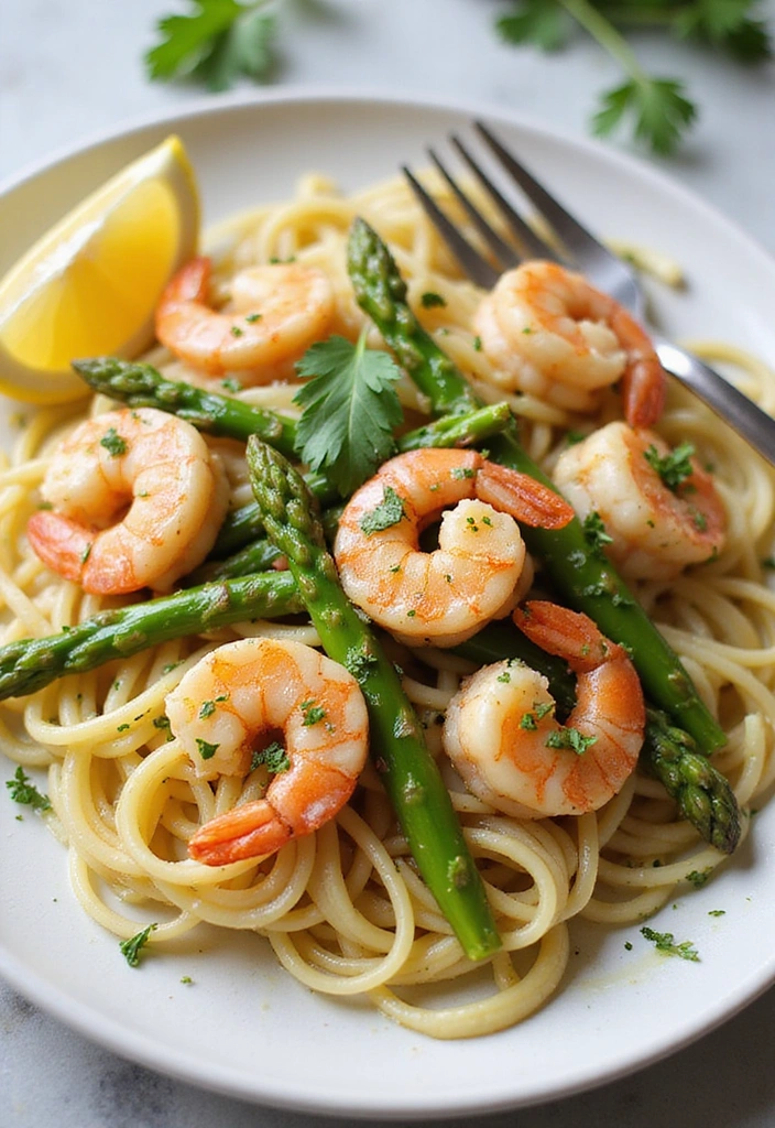 15 Vibrant Spring Vegetable Pasta Recipes That'll Brighten Your Dinner Table! - 12. Garlic Butter Shrimp and Asparagus Pasta