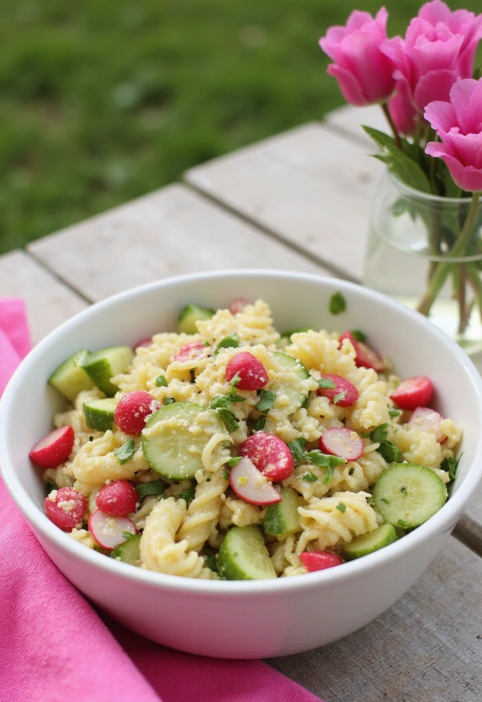 15 Vibrant Spring Vegetable Pasta Recipes That'll Brighten Your Dinner Table! - 15. Radish and Cucumber Pasta Salad