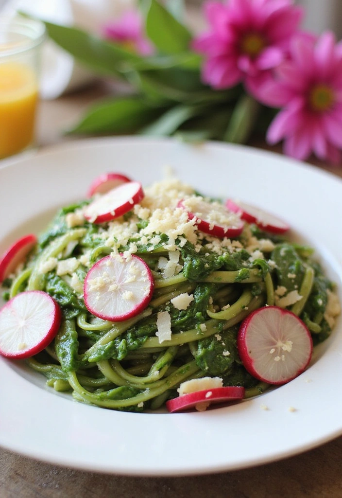 15 Vibrant Spring Vegetable Pasta Recipes That'll Brighten Your Dinner Table! - 9. Colorful Radish and Spinach Pasta