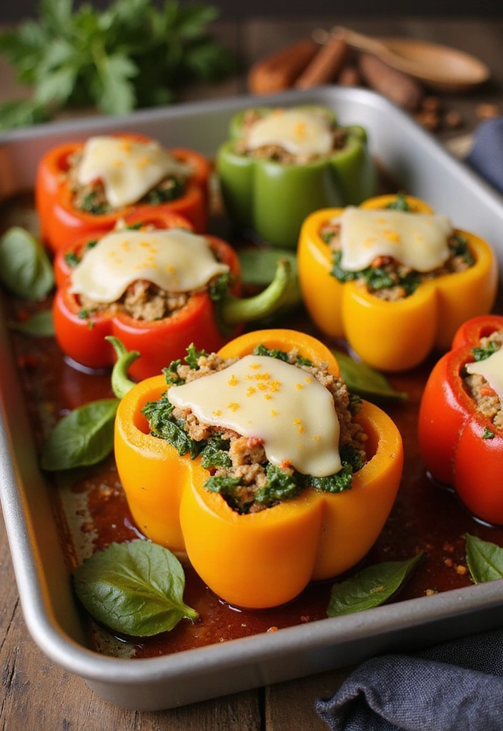 21 Healthy Dinner Ideas That Are So Easy, You'll Have Dinner Ready in 30 Minutes! - 6. Turkey and Spinach Stuffed Peppers