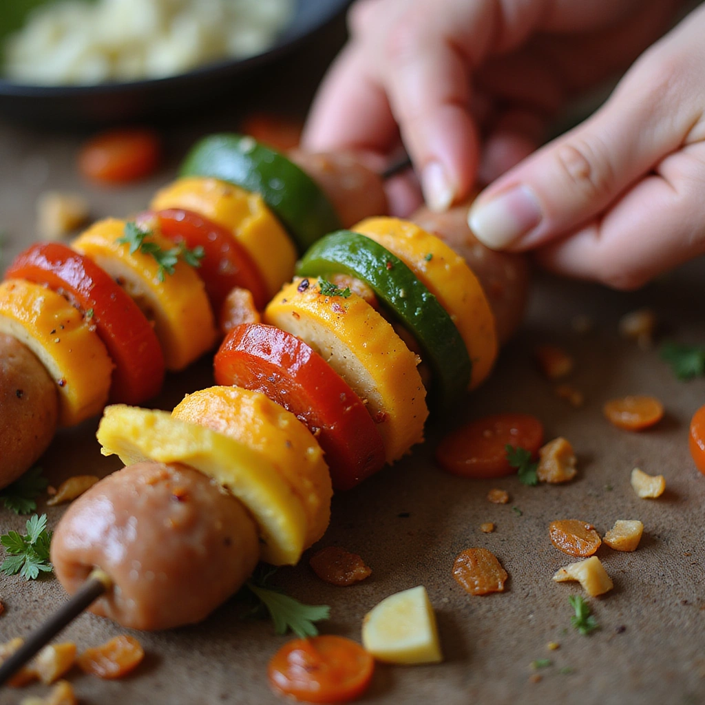 Spicy Kilbasa Sausage Skewers: A Bold Flavor Explosion for Your Grill - Step 3: Skewer the Ingredients