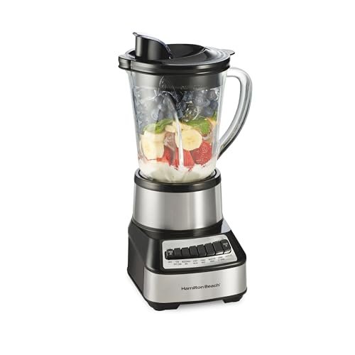 Hamilton Beach Wave Crusher Blender For Smoothies With 40 Oz Glass Jar and 14 Functions, Ice Sabre Blades & 700 Watts for Consistently Smooth Results, Black + Stainless Steel (54221)