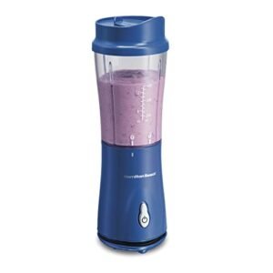 Hamilton Beach Portable Blender for Shakes and Smoothies, 14 Oz BPA Free Travel Cup & Lid, Durable Stainless Steel Blades, Personal Smoothie Blender, Blue, 51132G