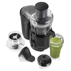 Hamilton Beach Juice & Blend 2-in-1 Juicer Machine and 20 oz. Blender, Big Mouth Large 3” Feed Chute for Whole Fruits and Vegetables, Easy to Clean, Centrifugal Extractor, 800W Motor, Black (67970)