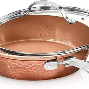 GOTHAM STEEL Hammered Copper 12 Inch Non Stick Frying Pans with Lid, Frying Pans Nonstick with Lid, Non Toxic Ceramic Pan for Cooking, Nonstick Frying Pan, Induction Pan, Oven and Dishwasher Safe