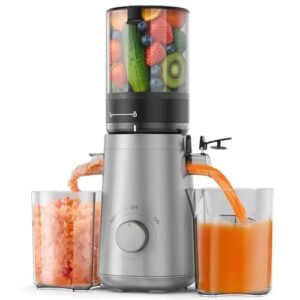 SMALLHOO Juicer Machines with 5.8" Wide Feed Chute, Cold Press Juicer Fits Whole Veggies & Fruits, High Juice Yield, BPA-Free (Silver Gray)