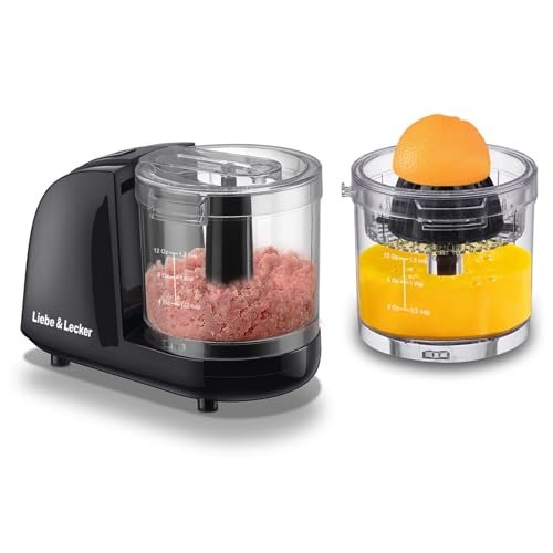 Liebe&Lecker 2 In 1 Mini Food Processor, 1.5 Cup Mini Chopper and Citrus Juicer for Cutting Vegetable, Meat and Squeezing Orange Juice