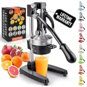 Zulay Kitchen Cast-Iron Orange Juice Squeezer - Easy-to-Clean, Heavy-Duty, Professional Citrus Juicer - Stainless Steel Lemon Squeezer - Manual Citrus Press & Orange Squeezer - Orange Juicer (Black)