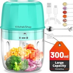 Rechargeable Portable and Cordless Mini Food Processor 300ML with Stainless Steel Blade, Electric Garlic Chopper Vegetable Chopper Blender for Nuts Chili Onion Minced Meat and Spices BPA-Free(Green)