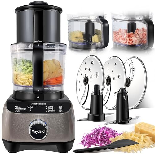 Maydarol 14 Cup Food Processor, French-Fry-Cutter, Blending, Mixing, Shredding, and Slicing, Meat and Vegetable Chopping, Doughing for Home Use, Mincing, and Pureeing,4 Speeds,600W