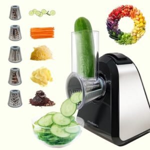 mokero 5 in 1 Electric Cheese Grater Salad Shooter Maker for Block Cheese Home Kitchen Electric Food Slicer Shredder Chopper Automatic Grater for Vegetables Cucumber Carrots Cabbage Nuts