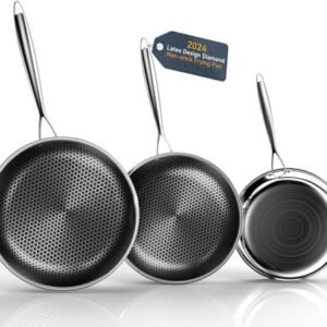Hybrid Nonstick Frying Pans Set, 10"+11"+12" Frying Pan Skillet 3-Pieces Set, Stay-Cool Handle, PFAS-Free, Dishwasher and Oven-Safe, Suitable for All Types of Cookers, Including Induction (UT5)