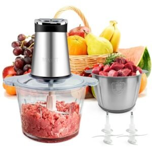 BUMET Electric Food Processor Meat Grinder 800W 2x12cups LED Timer Electric Food Chopper Vegetable chopper 3 layers 6 blades for Mincing Puree for home use kitchen aid for pet food,baby food