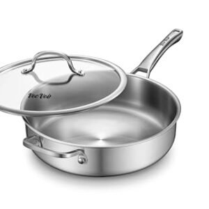 VocVoi 6-Quart Stainless Steel Saute Pan with Lid, 12-Inch Skillet, Dishwasher & Oven Safe, Works on All Cooktops
