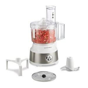 Hamilton Beach Food Processor & Vegetable Chopper for Slicing, Shredding, Mincing, and Puree, 10 Cups + Easy Clean Bowl Scraper, White and Stainless Steel (70733)