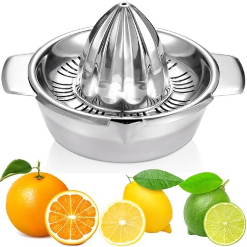 Citrus Lemon Orange Grapefruit Juicer Manual Squeezer 304 Stainless Steel Robust Hand Juicer Reamer Rotation Press with Strainer&10oz Bowl, 2 Pour Spouts, Dishwasher Safe, Easy to Clean, Heavy Duty