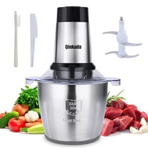 Qinkada Food Processor, 500W Powerful Meat Grinder, 14Cup Stainless Steel Bowl, 3 Speed Modes 4 Bi-Level Blades for Onion, Meat, Nuts, Fruit, Garlic, Vegetable, Baby Food