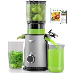 Cold Press Juicer, ECOSELF Juicer Machines with Large Feed Chute Fit Whole Fruits & Vegetables, Self Feeding for Juice Extractor Machine, Easy to Clean and Assemble, High Juice Yield