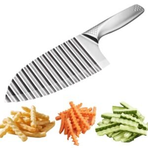 NOVANO Stainless Steel Crinkle Cutter with Wavy French Fries Chopper for Potato, Carrot and fruit, Waves French Fries Slicer Handheld Chopper,Dicer, Kitchen Gadgets & Essentials