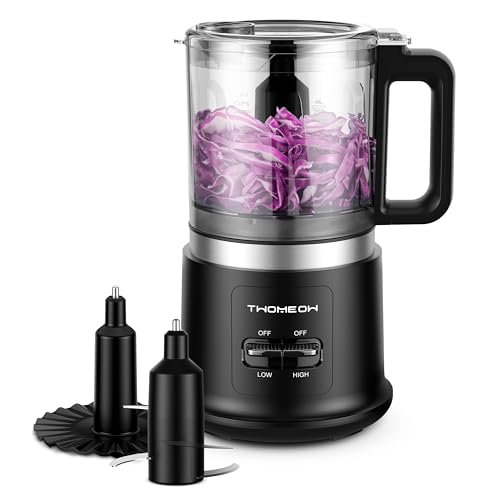 TWOMEOW Food Chopper, 4 Cup Fast Food Processor, Electric Meat Grinder with 2 Speed, 4 Stainless Steel Blades, and Whisk, 400W Power for Chopping, Mixing, Emulsifying, Puree and Whisking, BPA-Free