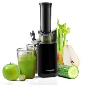 Elite Gourmet EJX600 Compact Small Space-Saving Masticating Slow Juicer Cold Press Juice Extractor, Nutrient and Vitamin Dense, BPA-Free Tritan, Easy to Clean, 16 oz Juice Cup, Charcoal Grey