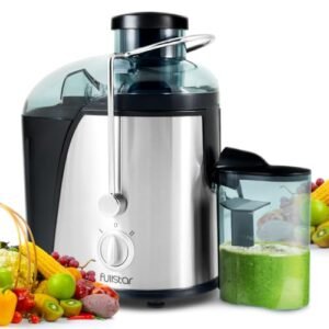 Fullstar Juicer Machines Vegetable and Fruit, 400W Compact Juicer, 3" Wide Mouth, 2-Speed Setting, Stainless Steel, BPA-Free (Black)