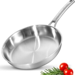 Bzayeat Chef's Frying Pan 12 Inch, Tri-Ply Clad Stainless Steel Skillet, Induction Compatible Sauté Pan with Even Heat for Searing, Oven & Dishwasher Safe, Professional Restaurant Grade Cookware