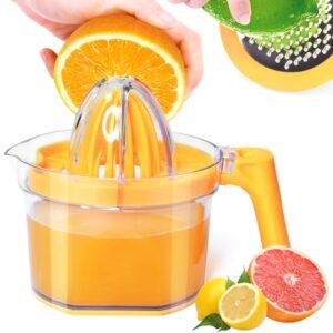 Citrus Juicer 4-in-1 Manual Juicer, ChefVille MJ02 Multifunctional Hand Juicer, Lemon Lime Squeezer with Comfortable Grip Handle, 16.9-Ounce Capacity Orange Juicer (ORANGE)
