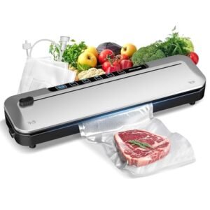 75Kpa Vacuum Sealer,6-in-1 Food Sealer for Freshness Storage,with Digital Timer, Moist/Dry Modes, Built-in Cutter & 10 Vacuum Bags (silver)