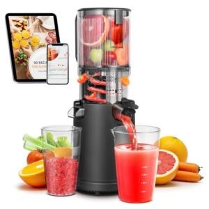 Slow Cold Press Juicer Machine: Electric Masticating Juicer Extractor Easy Clean - Whole Fruit Vegetable Juice Maker - Cold Pressed Slow Blender Juicer with Wide Large Chute Mouth
