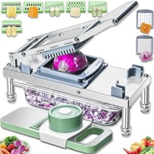 Stainless steel Vegetable Chopper, Veggie Chopper With 8 Blades, Onion Dicer with Container, Food Cutter & Grater Mandoline Slicer