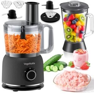 Food Processor and Blender Combo, 88 oz Food Chopper for Meat, Vegetable and Dough, 70 oz 600W Glass Jar Blender with 2 Speeds and Pulse for Smoothie, Nutrient Extractions, and More