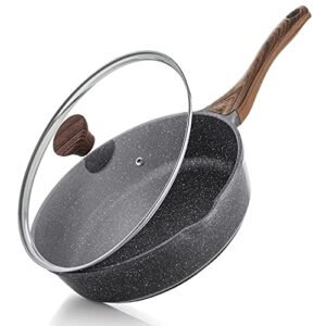SENSARTE Nonstick Skillet, Deep Frying Pan 10/11/12-inch, Saute Pan with Lid, Stay-cool Handle, Healthy Stone Cookware Cooking Pan, Induction Compatible (10-Inch/3.5QT)