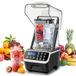 WaterElfo Commercial Blender 2200W 2.1QT 68OZ Quiet Blender Brushless Motors Commercial Smoothies, Frozen Drinks,Self-Cleaning,Electric Countertop Blenders Heavy-Duty,Silver Grey