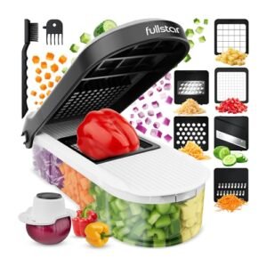 Fullstar Mandoline Slicer for Kitchen - Vegetable Chopper, Onion Potato Food Veggie Fruit Slicer and Cutter with Container, Kitchen Gadgets & Accessories, Home Essentials (6-in-1, White/Black)