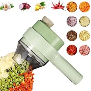 waenhasd 4 in 1 Handheld Electric Vegetable Cutter Set, Wireless Chopper, Garlic Mud Masher, Portable Fruit and for Garlic, Pepper, Chili, Onion, Potato, Meat (Green), 20.5X9.5X8CM/578, 21213
