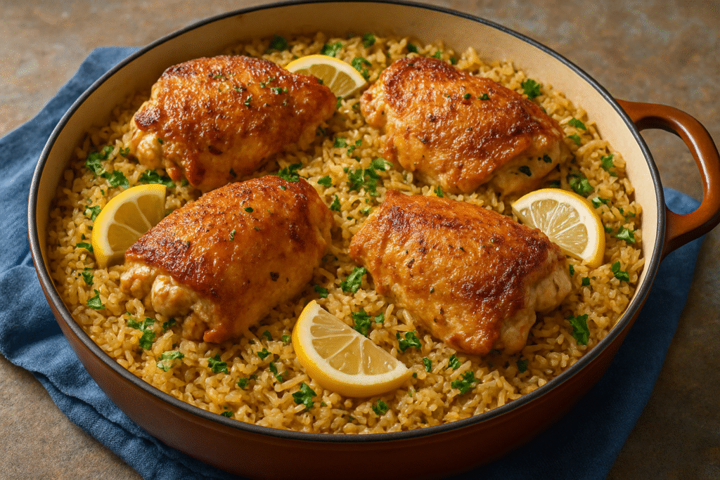Crispy Skillet Chicken Thighs and Rice: A One-Pan Family Dinner Delight ...