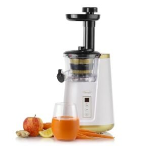 Omega Juicer Cold Press 365 Vertical 65 RPM Slow Masticating Compact Extractor for Fruits and Vegetables with 3 Stage Auger & BPA-Free Container, 150-Watts, White