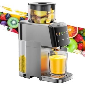 VCK Cold Press Juicer - Large 5.12" Feed Chute, Easy to Clean, Slow Masticating for Nutrient Retention, Quiet 250W Motor, High Juice Yield, Leakproof - Sliver