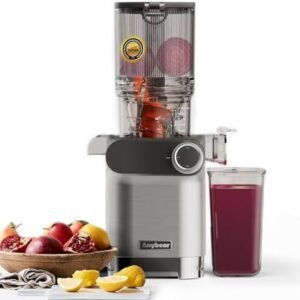Anybear Cold Press Juicer, 200W Slow Masticating Juicer 4.3" Large Feed Chute Fit Whole Fruits Vegetables | Upgraded Auger | Tritan Materials | BPA Free | Easy to Clean with Brush (Silver)