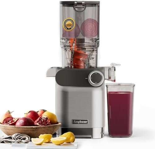 Anybear Cold Press Juicer, 200W Slow Masticating Juicer 4.3" Large Feed Chute Fit Whole Fruits Vegetables | Upgraded Auger | Tritan Materials | BPA Free | Easy to Clean with Brush (Silver)