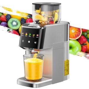 Cold Press Juicer with Large 5.12" Feed Chute- Slow Masticating Technology for Nutrient Retention, Quiet 250W Motor, High Juice Yield, Leakproof Base- Perfect for Fruits Vegetables & Leafy Greens-Grey