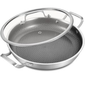 LOLYKITCH 12 In Nonstick Frying Everyday Pan with Side Handles & Lid, Ceramic Coating, Tri-ply Stainless Steel, Induction Compatible, PFOA-free, Oven Safe to 600°F, Dishwasher-safe