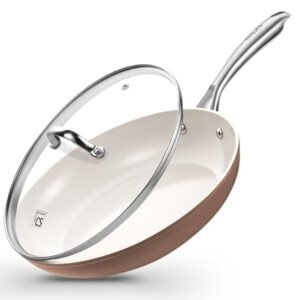 KOCH SYSTEME CS 10 Inch Nonstick Frying Pan with Lid, Ceramic Non Stick Frying Pans, Non Toxic Pans for Cooking, Induction Compatible Skillet, Free of PFOA & PTFE, Dishwasher & Oven Safe, Brown