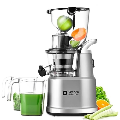 Cold Press Juicer Machines, Kitchen in the Box Slow Masticating Juicers Machine,3.26inch Large Wide Feed Chute Fit Whole Fruits & Vegetables,BPA Free,Easy to Clean (Bright Silver)