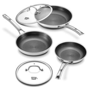 Non Stick Frying Pans, 8+10+12 inch with 2 Lid, Hybrid Frying Pans Set Nonstick,non stick Skillets Stainless Steel, Dishwasher & Oven-Safe, Induction Compatible Cooking Pan, PFOA Free Cookware